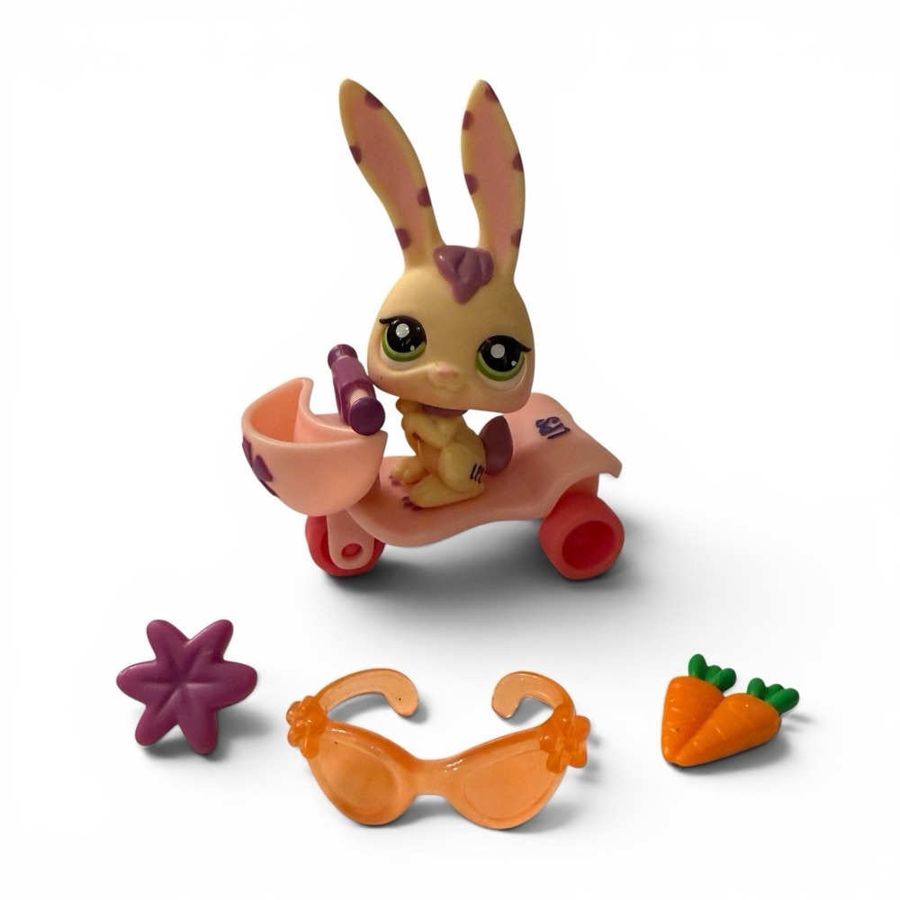 Littlest Pet Shop Rabbit 1845 Pets On The Go Complete Scooter Carrots Glasses